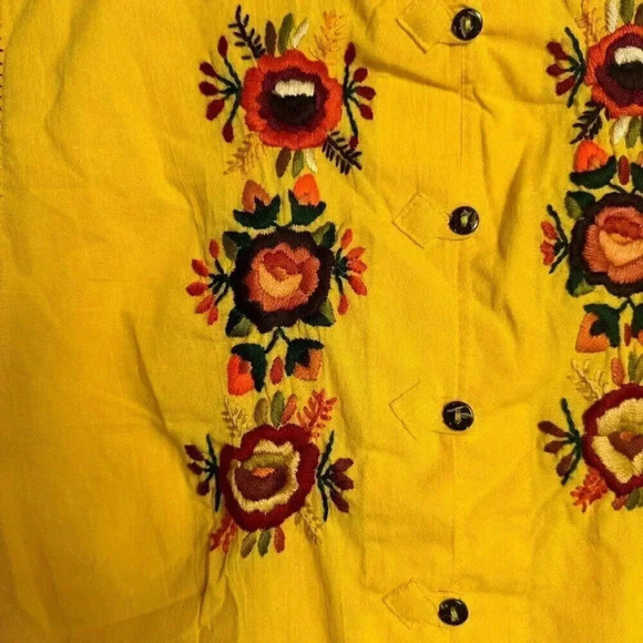Yellow floral embroidered sleeveless top mandarin collar size XL F43 - Picture 2 of 6